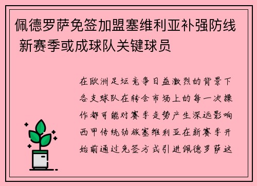 佩德罗萨免签加盟塞维利亚补强防线 新赛季或成球队关键球员 佩德罗萨免签加盟塞维利亚补强防线 新赛季或成球队关键球员